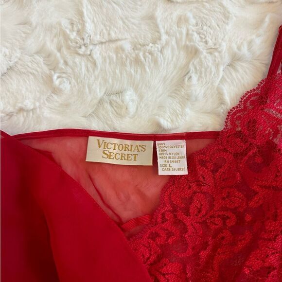 Victoria’s Secret Vintage Gold Label Red Babydoll Slip Chemise Lingerie Large - Picture 3 of 4